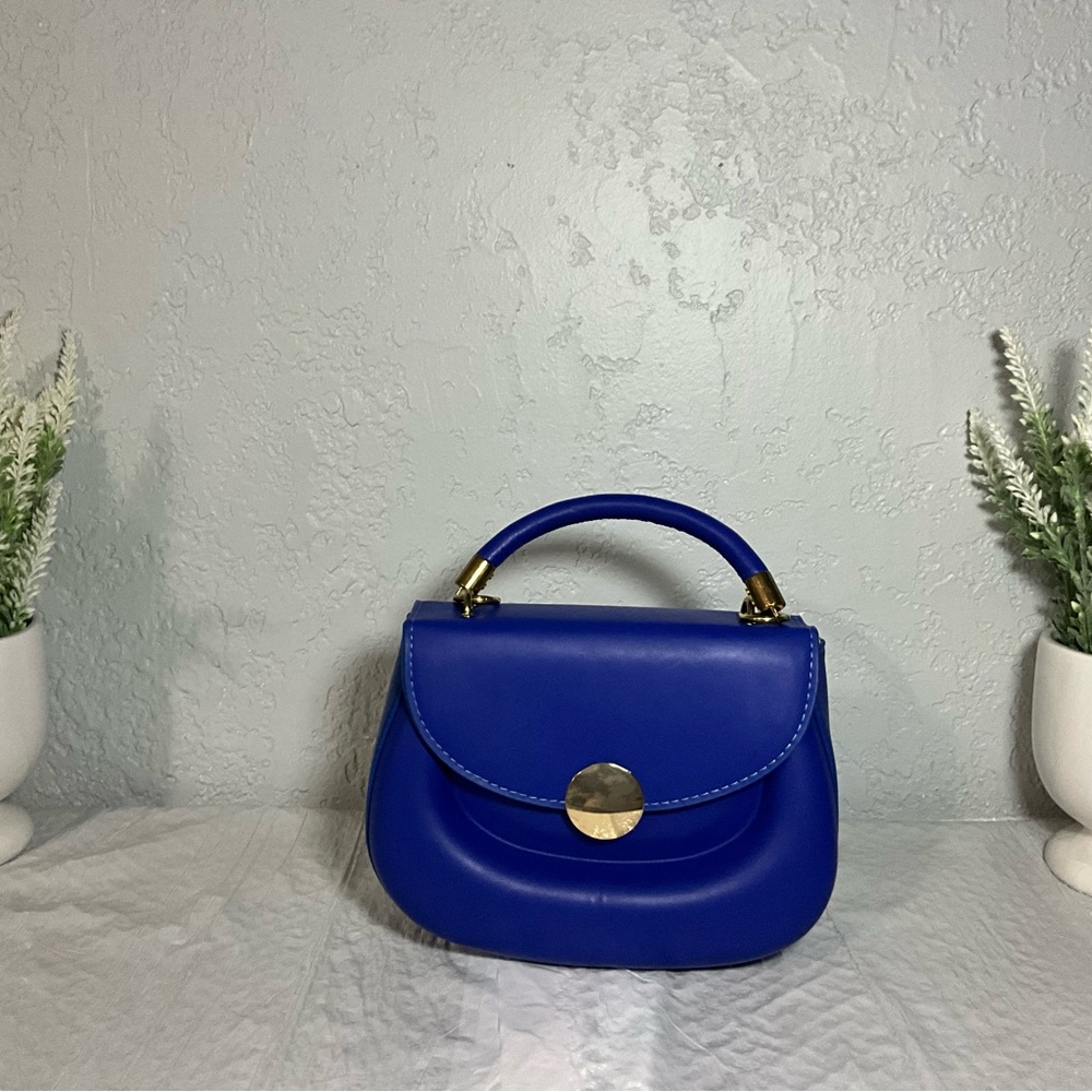 Royal Blue and Gold Crossbody Bag with Structured Design (#0155) - Picture 5 of 7